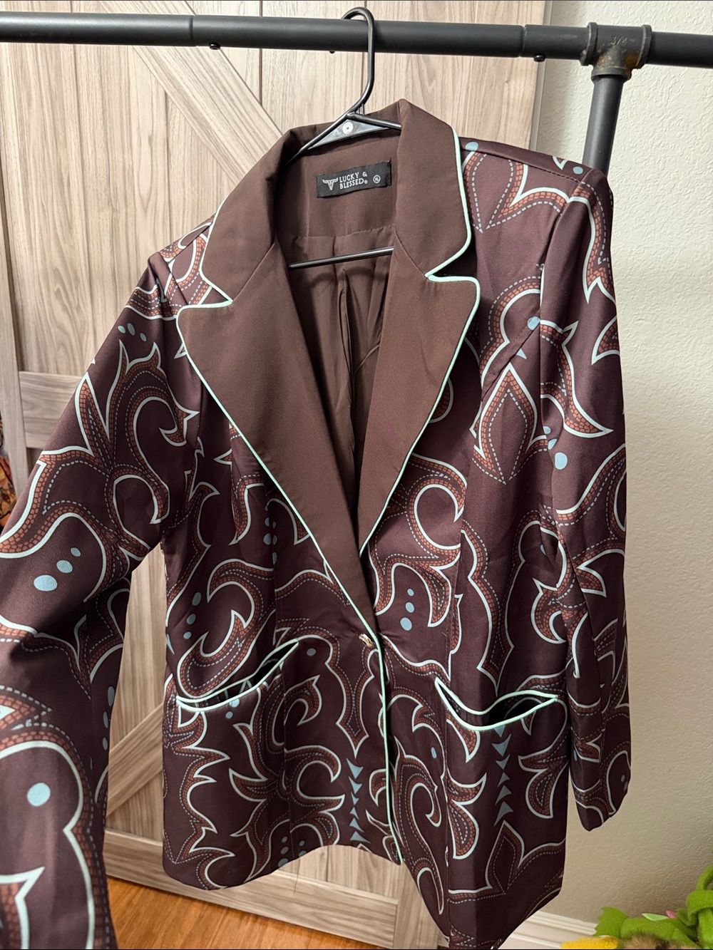 Lucky & Blessed Western Blazer Brown Turquoise Size XL NWOT